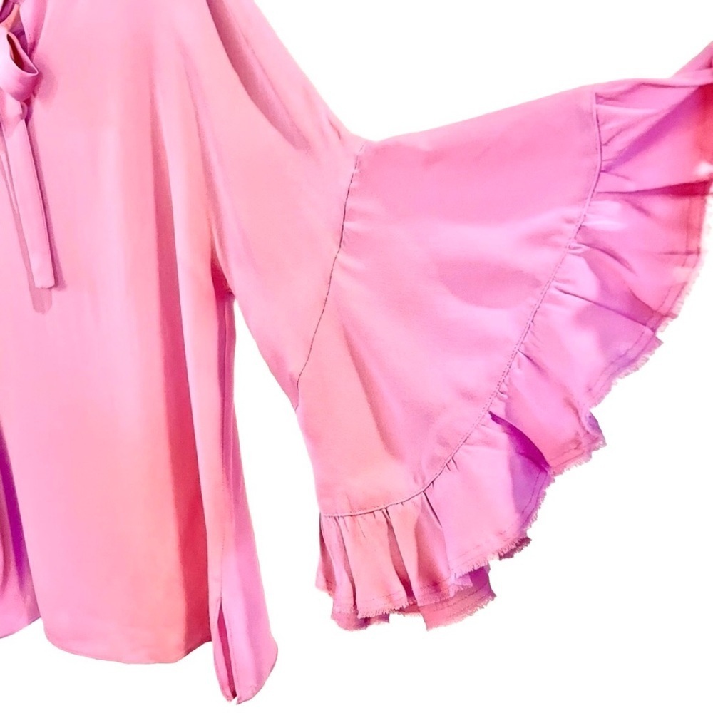 Kobi Halperin Luanne Silk Ruffle Bell Sleeve Blouse Pink Size S - Picture 6 of 11